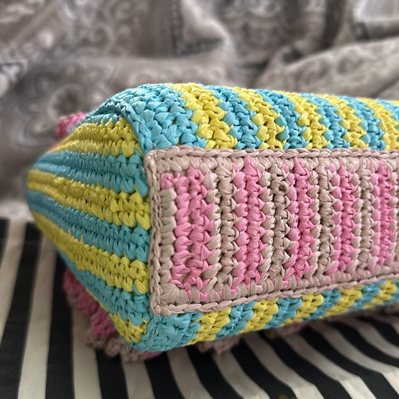 NWT! Lele Sadoughi Tabitha Raffia Ruffle Handbag Pink Purple Barbie Barbiecore - Picture 8 of 13